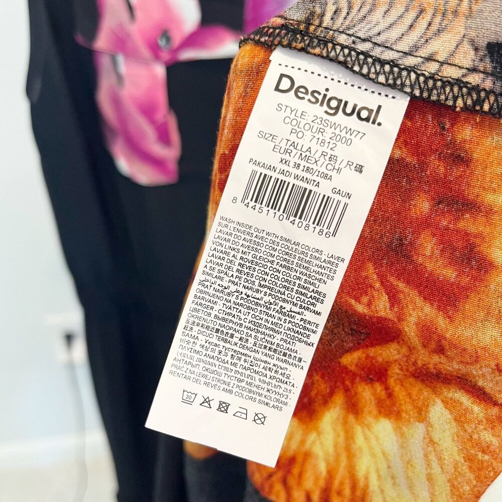Desigual Black Floral Button Front Midi Dress Artsy Art to Wear - Size XXL - Picture 5 of 6